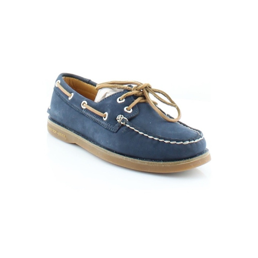 Sperry Dark Blue Boat Shoes with Brown Laces